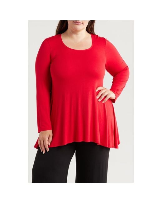 24seven Comfort Apparel Red Swing Asymmetric Hem Tunic Top