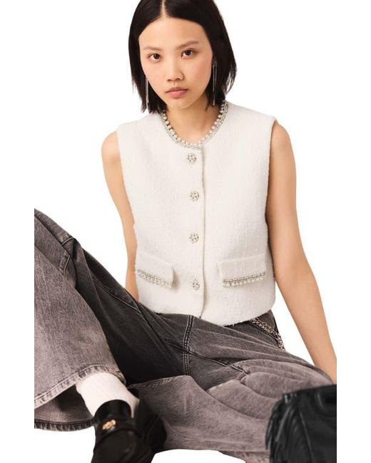 Maje Natural Beaded Tweed Jacket