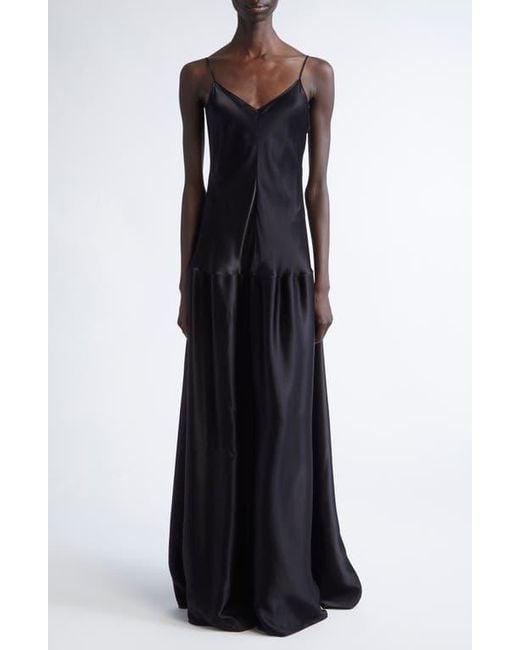 FFORME Laylay Dropped Waist Hammered Satin Dress in Blue | Lyst