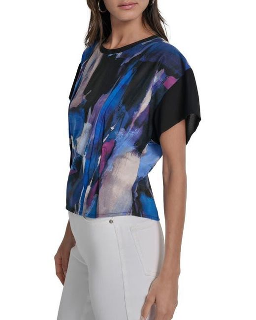 DKNY Blue Chiffon Sleeve Knit Top