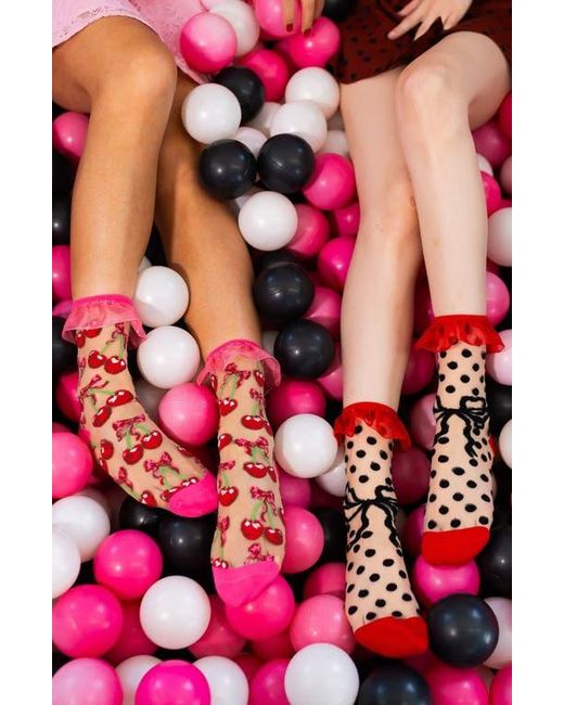 Sock Candy Red Classics Ruffle Sheer Crew Socks