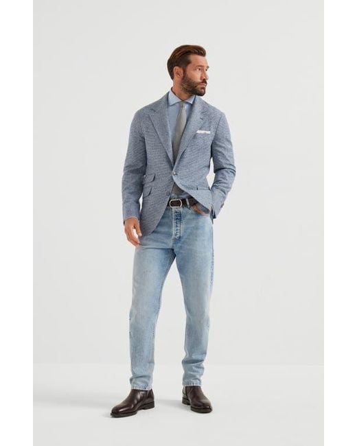 Brunello Cucinelli Blue Check Deconstructed Blazer for men