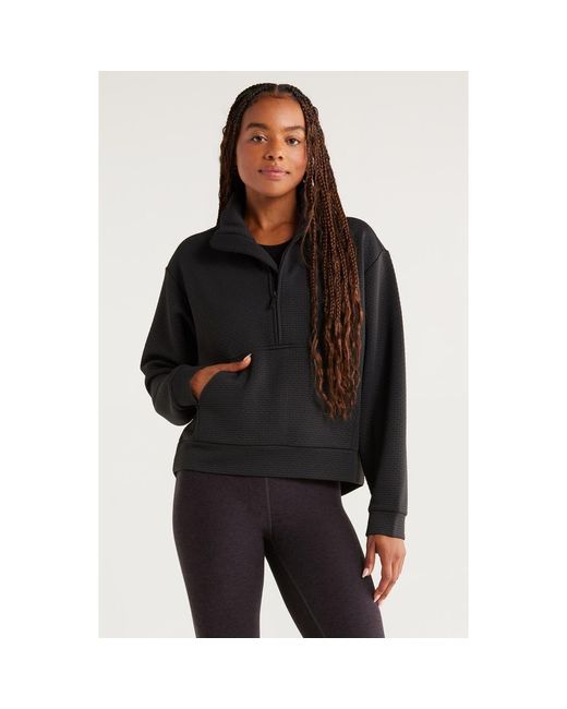 Zella Black Textured Half Zip Pullover