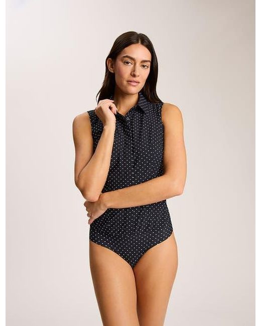 Commando Gray Classic Printed Sleeveless Button Down Bodysuit