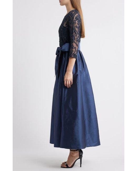pisarro nights beaded cocktail dress Vintage Pisarro Nights Navy Beaded Embellished Gown Short Sleeve Dress Size 6