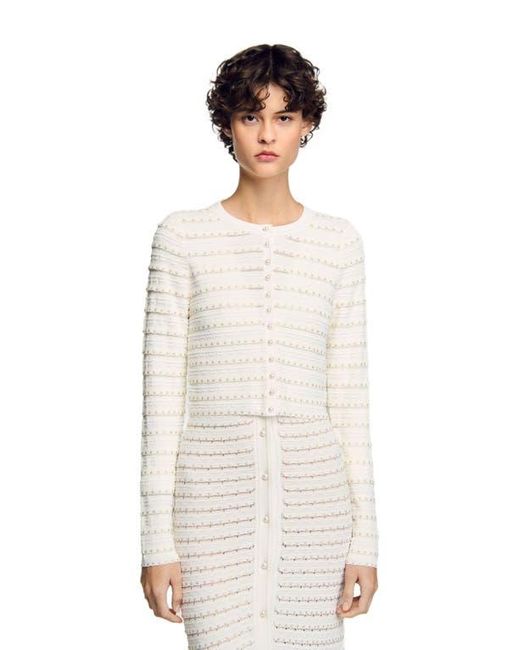 Sandro White Cropped Cardigan With Pearl Buttons