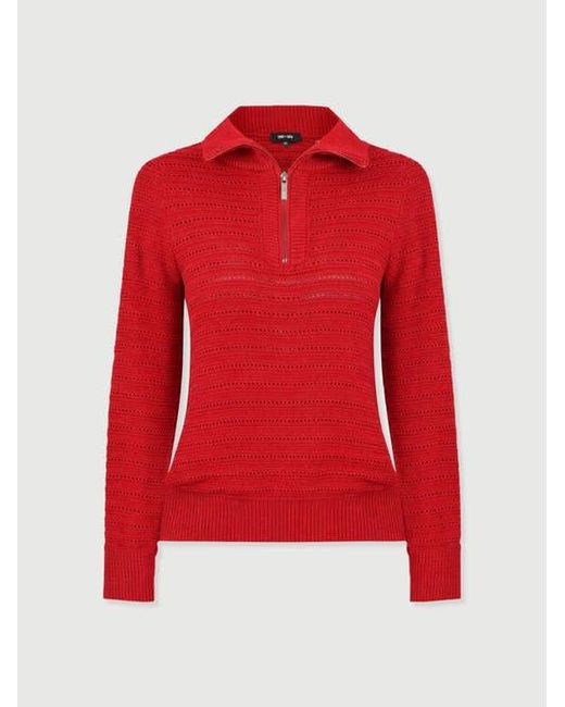 Saint + Sofia Red Ester Quarter Zip Knit