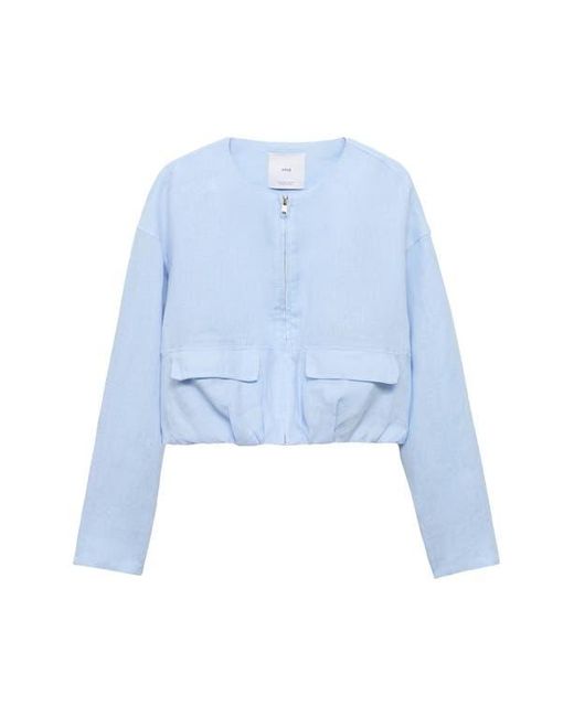 Mango Blue Crop Linen Jacket