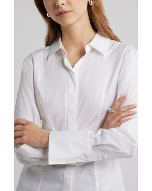 Open Edit Gray Seam Detail Split Back Stretch Cotton Poplin Shirt