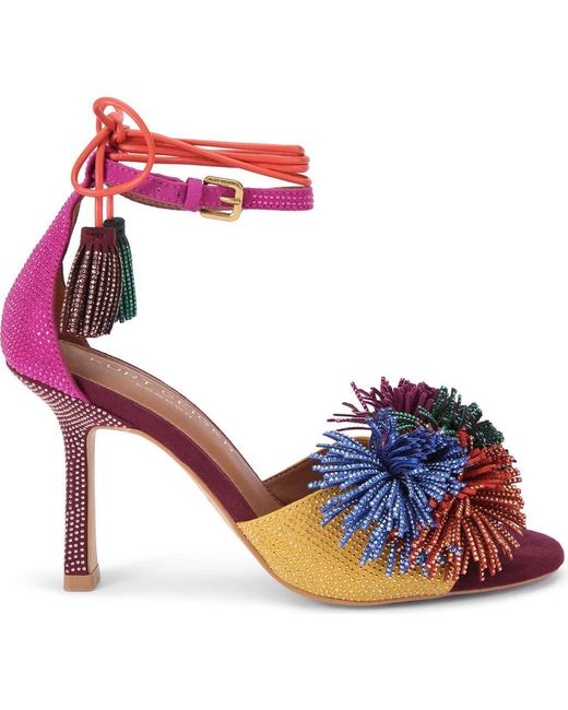 Kurt Geiger Red Pompom Ankle Strap Sandal