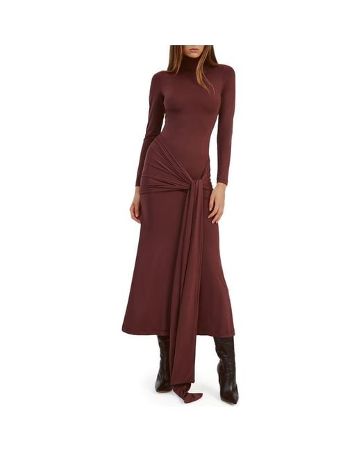 Bardot Red Alix Tie Front Long Sleeve Maxi Dress