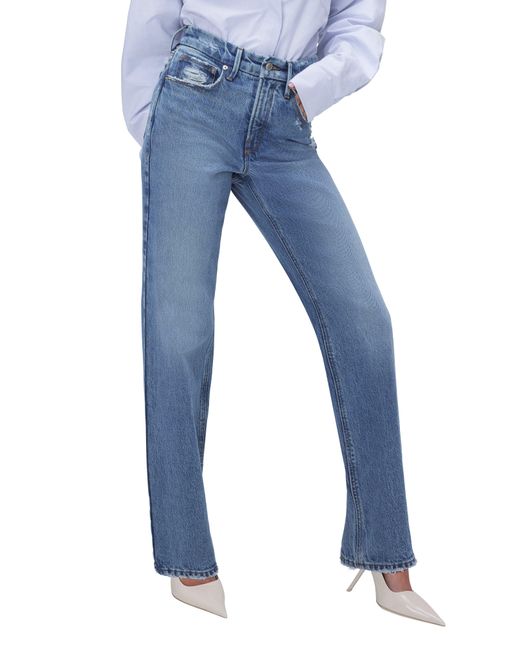GOOD AMERICAN Blue Good '90s Ripped Relaxed Jeans