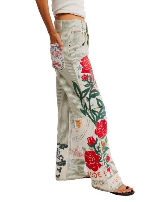 Free People Red Lost And Found High Waist Patch Detail Railroad Stripe Jeans
