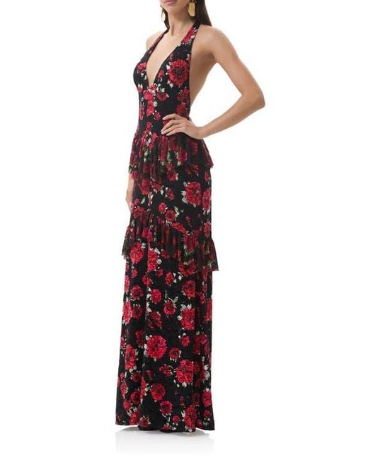 AFRM Athens Floral Print Halter Maxi Dress in Red | Lyst