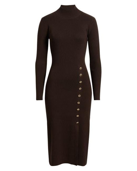 Tahari Black The Chaya Button Detail Long Sleeve Sweater Dress