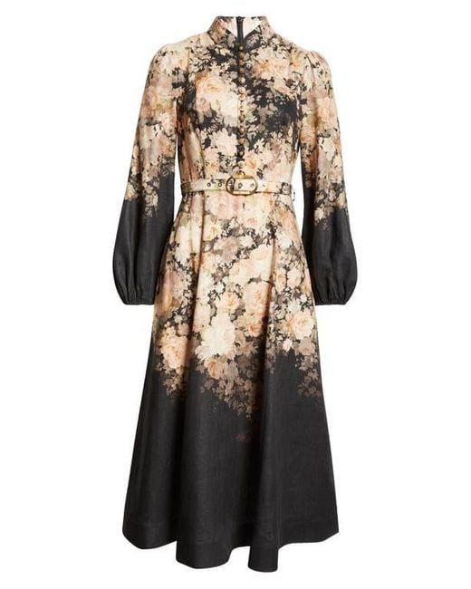 Zimmermann Illustration Long Sleeve Button Front Linen Midi Dress in Black | Lyst Zimmermann Illustration Long Sleeve Button Front Linen Midi Dress in Black | Lyst