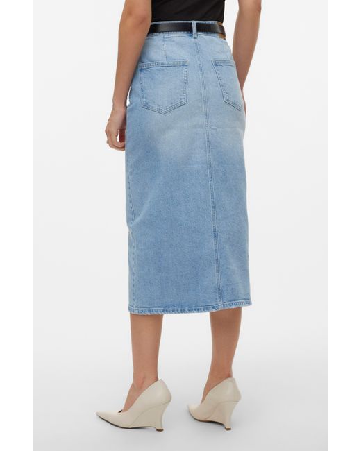 Vero Moda Blue Veri Slit Front Denim Midi Skirt