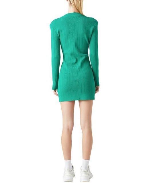 Grey Lab Green Power Shoulder Long Sleeve Knit Minidress