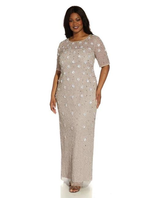 Adrianna Papell 3D Floral Beaded Evening Gown in Natural Lyst