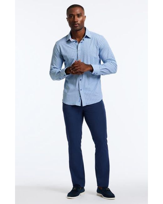 Robert Graham Blue Wilshire Classic Fit Crosshatch Print Knit Button-Up Shirt for men