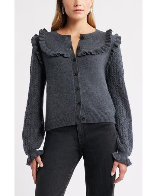 Treasure & Bond Black Pointelle Ruffle Wool & Cashmere Cardigan