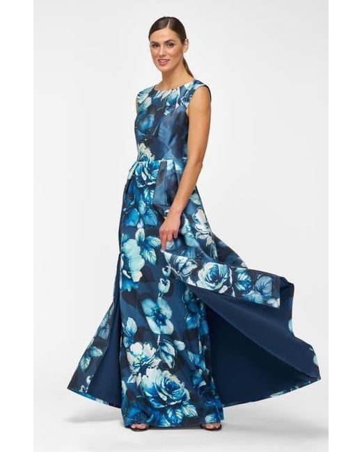 Kay Unger Kate Floral Layered Mikado Gown in Blue | Lyst