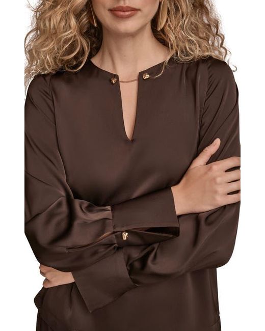 Donna Karan Brown Chain Detail Long Sleeve Top