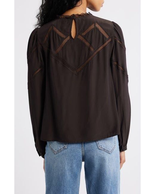 Madewell Black Lace Insert Mock Neck Long Sleeve Top