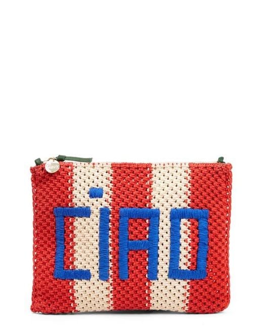 Clare V. Red Ciao Crochet Flat Clutch