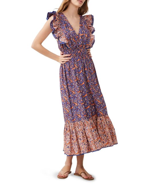 French Connection Purple Anathia Blaire Mixed Print Cotton Blend Dress