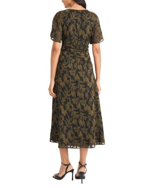 Maggy London Green Ruched Flutter Sleeve Dress