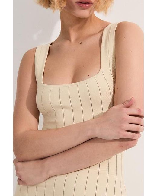 Karen Millen Natural Square Neck Knitted Flippy Dress