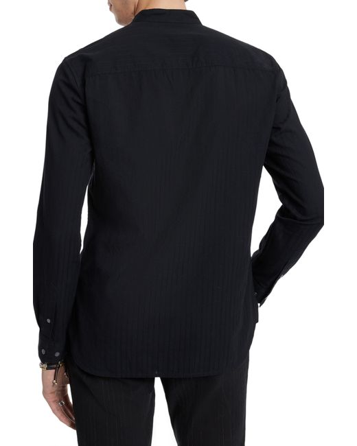 John Varvatos Black Ben Embroidered Band Collar Button-up Shirt for men