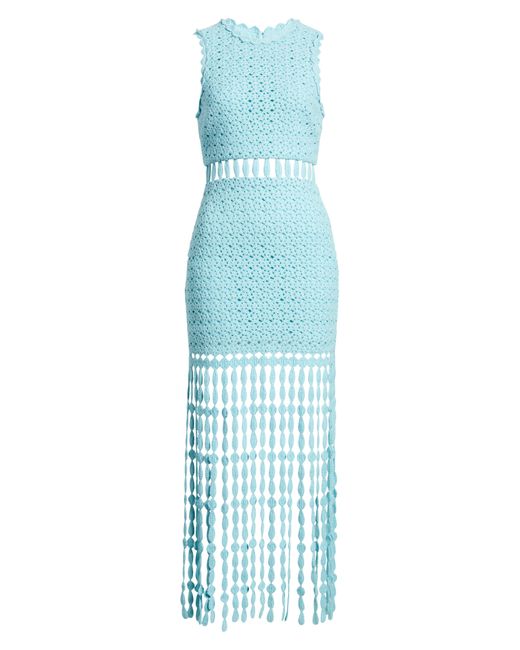Saylor Blue Robynne Open Stitch Fringe Trim Cotton Dress