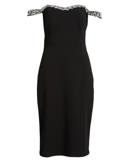 Eliza J Women's Black Embellished Off The Shoulder Cocktail Dress Eliza J Women's Black Embellished Off The Shoulder Cocktail Dress