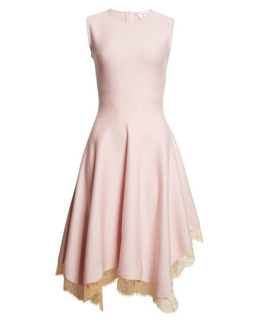 Alexander McQueen Pink Lace Trim Asymmetric Wool Blend Knit Dress