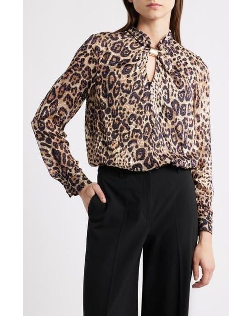 Tahari Black The Minnie Leopard Print Top