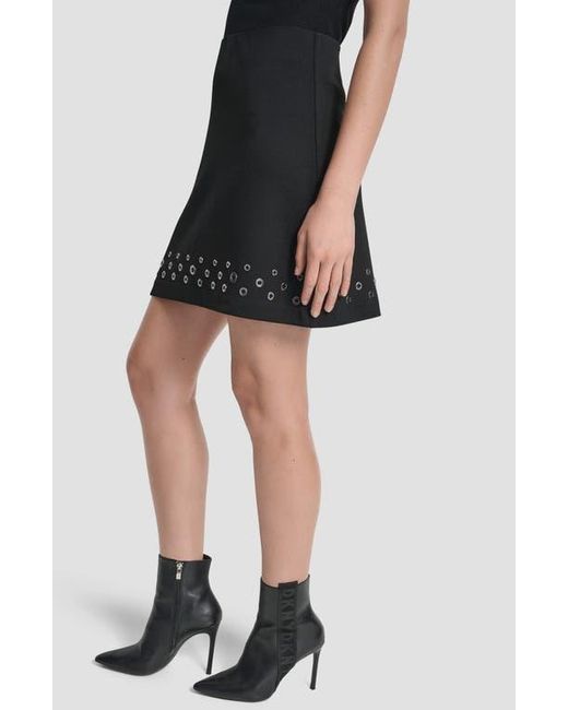 DKNY Black Grommet Trim Ponte Knit Miniskirt