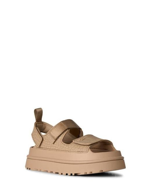 Ugg Brown Goldenglow Embossed Platform Sandal