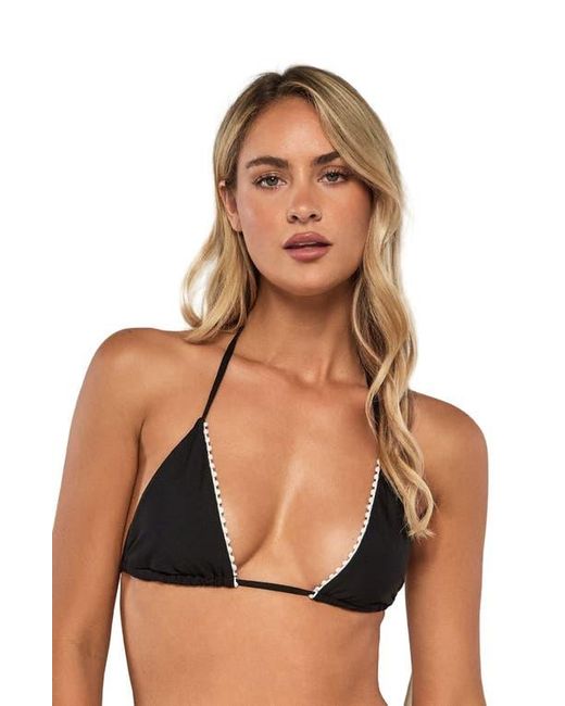 Swim Systems Brown Pom Pom Triangle Bikini Swimsuit Top