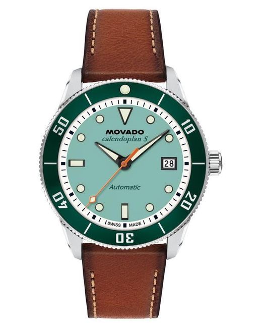 Movado Green Calendoplan Leather Strap Watch, 40Mm for men