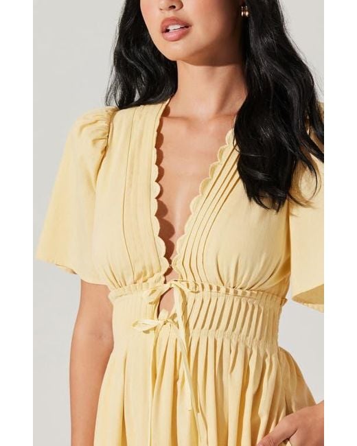 Astr Hadleigh Scallop Detail Cotton Blend Midi Dress in Yellow | Lyst