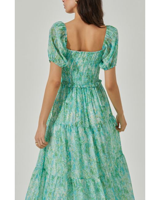 Astr Green Floral Bustier Bodice Tiered Midi Dress