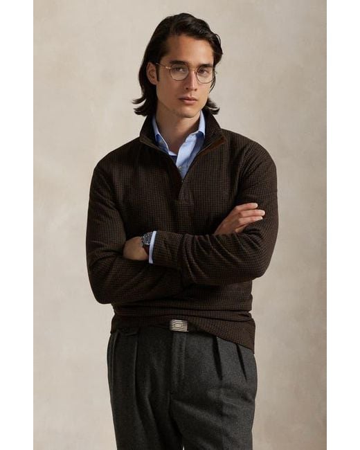 Polo Ralph Lauren Black Houndstooth Luxury Cotton Blend Quarter Zip Pullover for men