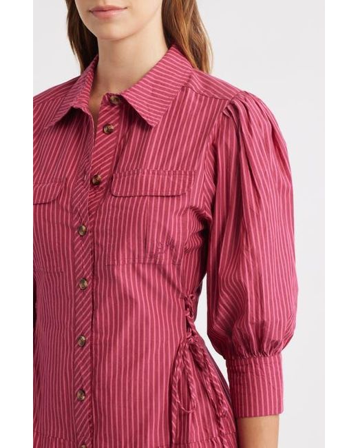 Damson Madder Red Maisie Stripe Organic Cotton Mini Shirtdress