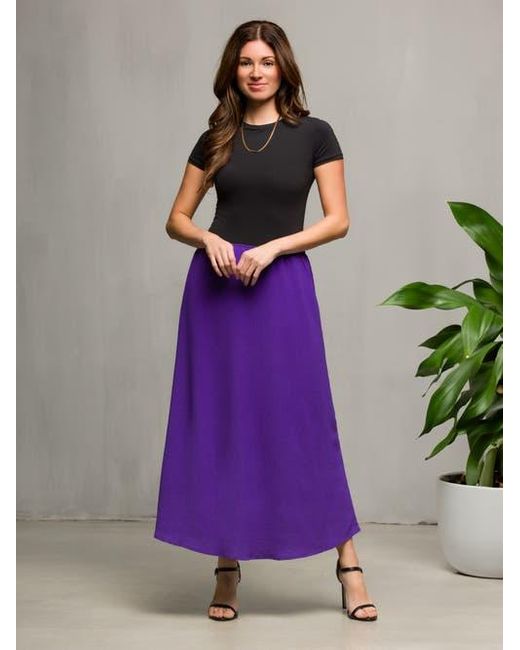 24seven Comfort Apparel Purple Elastic Waist A-Line Maxi Skirt