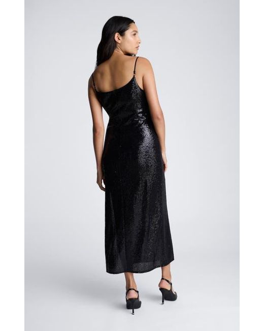 Kenneth Cole Black Sequin Cowl Neck Midi Slipdress