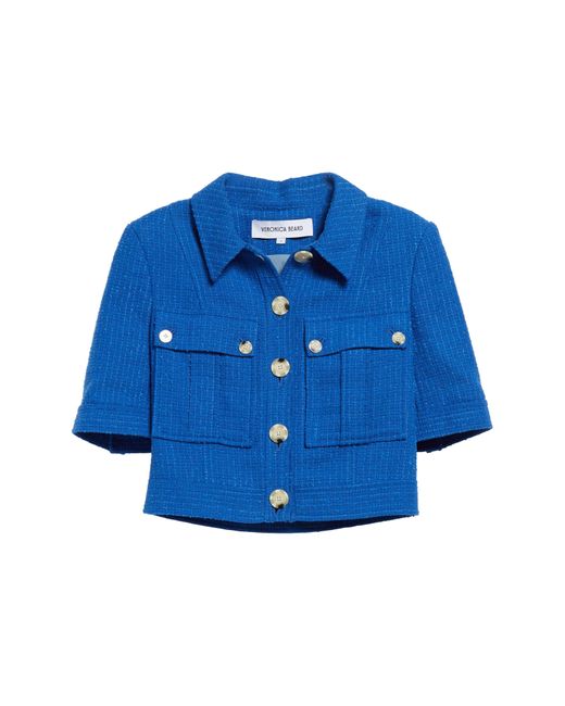 Veronica Beard Blue Rosalina Short Sleeve Cotton Blend Tweed Jacket