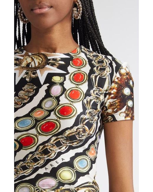 Area Black Gemstone Chain Print Crop Top
