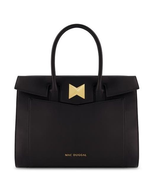 Mac Duggal Black Plated Hardware Large Leather Briefcase Bag